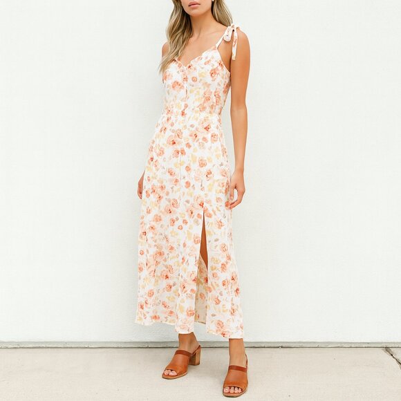 Abercrombie & Fitch SZ XS Floral Tie Strap Slit Midi Sundress NWT - Picture 1 of 7